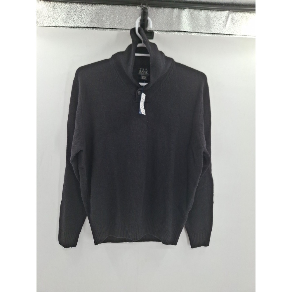 Jos A Bank‎ Mens Large Black Lambs Wool Blend High  V Neck Sweater NWT